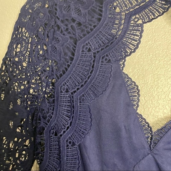 Lulus Awaken My Love Navy Blue Long Sleeves Lace Maxi Dress Size Medium New - Picture 9 of 15